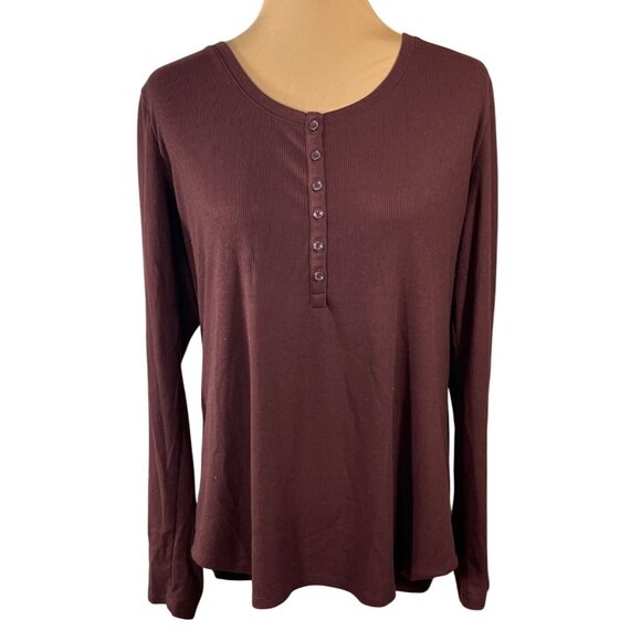 a.n.a. Thermal Ribbed Shirt Top Burgundy Size XXL Round Neck Long Sleeve - Picture 1 of 4